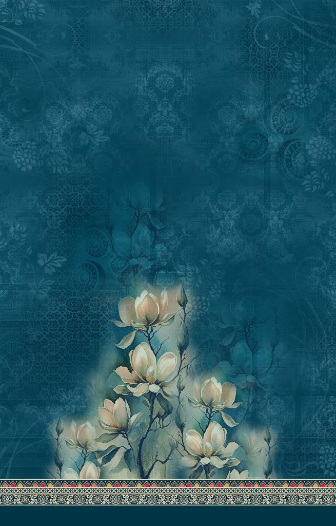 Midnight Teal Magnolia: Exclusive Glow-Finish Digital Print by Heer Fashion1