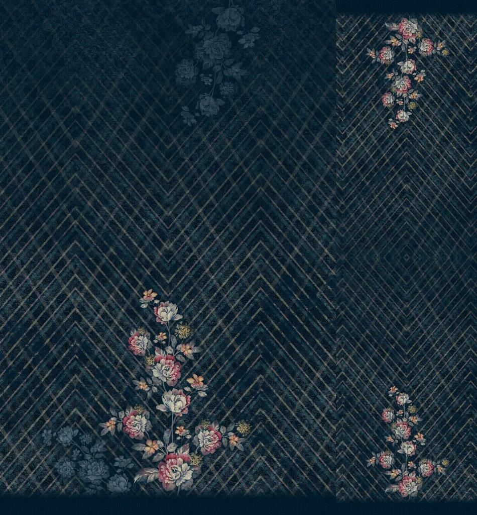 Midnight Blue Chevron &amp; Bloom: Exclusive Heritage Digital Print by Heer Fashion