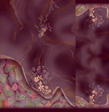 Maroon Marble & Pebble Fusion: Exclusive Digital Print by Heer Fashion