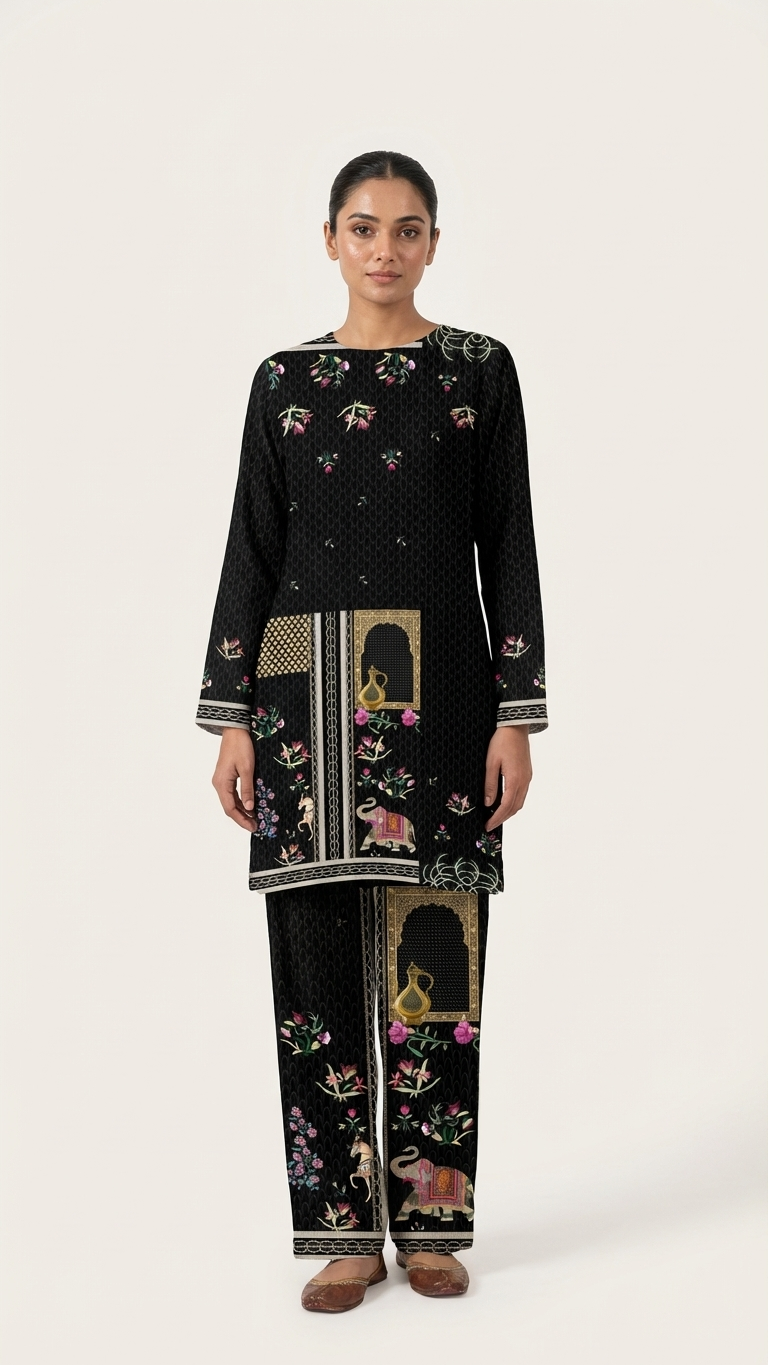 Women’s Designer Digital Print Unstitched Coord Set Fabric | Ethnic Motif Placement Print | Premium Fashion Fabric