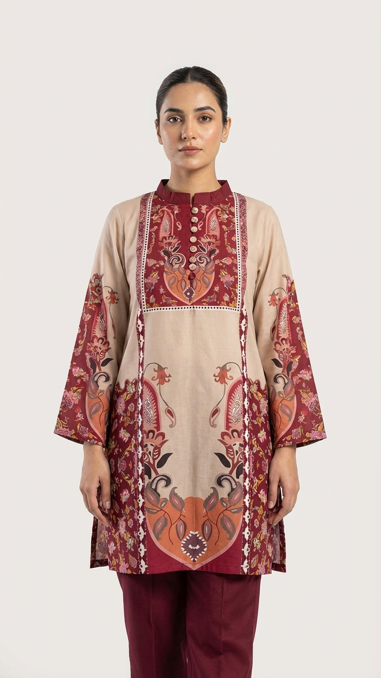 Elegant Maroon Floral Unstitched Co-Ord Set – Digital Printed Designer Fabric
