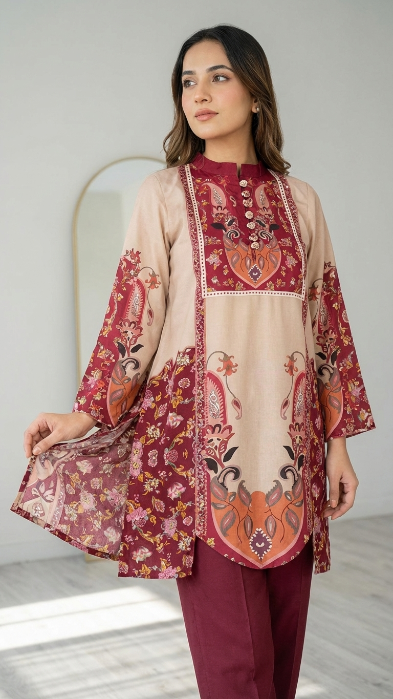 Elegant Maroon Floral Unstitched Co-Ord Set – Digital Printed Designer Fabric