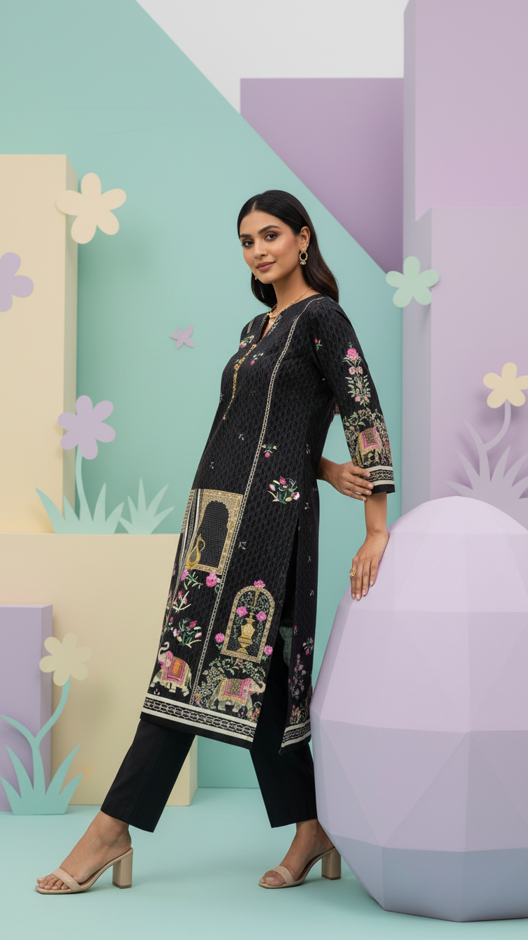 Women’s Designer Digital Print Unstitched Coord Set Fabric | Ethnic Motif Placement Print | Premium Fashion Fabric